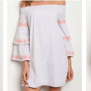Off the shoulder white bell sleeve dress